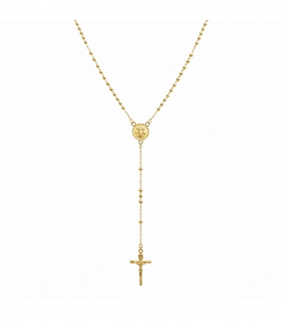 Collier en Laiton Rosaire 42+3cm Plaqué Or 14K