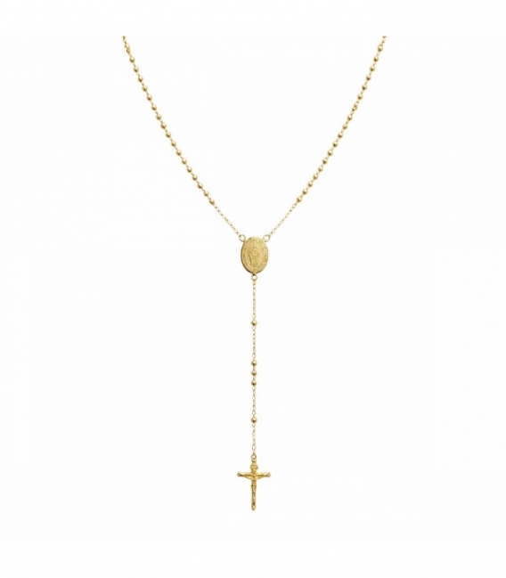 Collier en Laiton Rosaire 45cm Plaqué Or 14K
