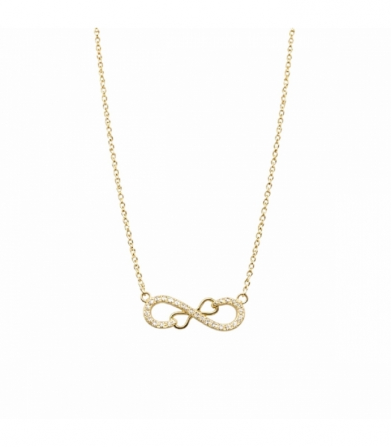 Collier Ras-Du-Cou Infini en Laiton avec Zirconias 40+5cm Plaqué Or 14K