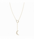 Collier Ras-Du-Cou Étoile et Lune en Laiton 40+5cm Plaqué Or 14K