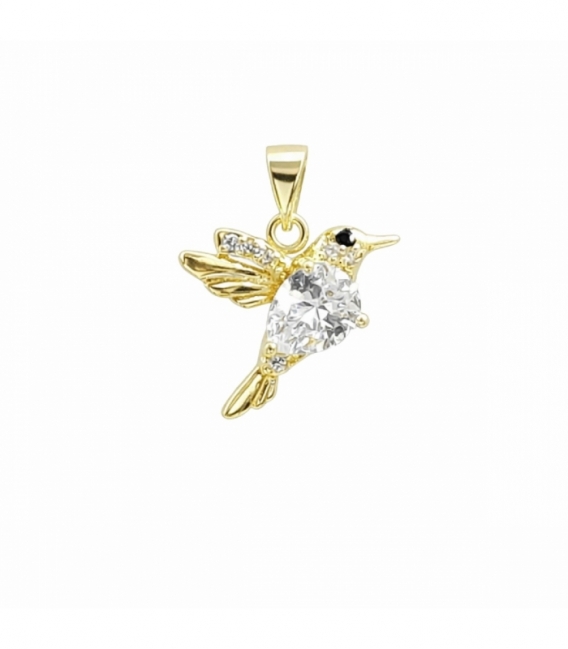 Colgante Latón Colibri con Circonitas 17mm Bañado en Oro 14K