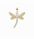 Colgante Latón Libélula con Circonitas 30mm Bañado en Oro 14K