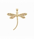 Colgante Latón Libélula con Circonitas 33mm Bañado en Oro 14K