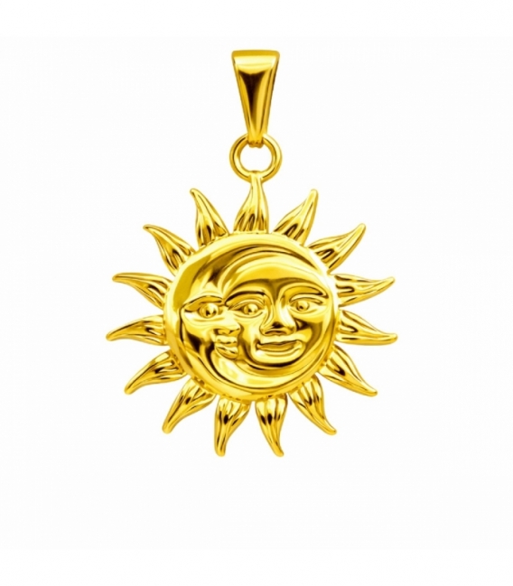 Pendentif Acier 304 Lune Soleil Doré 25mm