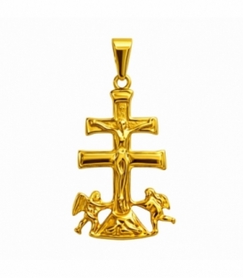 Pendentif en Acier 304 Croix de Caravaca Dorée 34mm