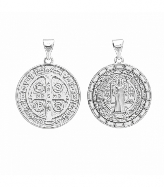 Colgante Latón San Benito Ø25mm Bañado en Rodio