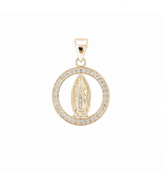 Colgante Latón Virgen de Guadalupe Ø14mm Bañado en Oro 14K