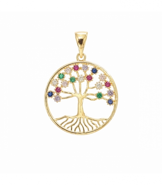 Pendentif en Laiton Arbre de Vie Ø27mm Plaqué Or 14K