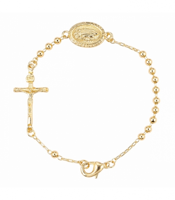 Bracelet en Laiton Croix avec Vierge 20cm Plaqué Or 14K