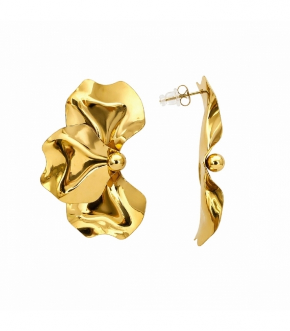 Pendiente Acero 316L Flores 55mm Bañado en Oro 18K Precio por Par