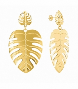 Pendiente Acero 316L Hoja de Palma 72mm Bañado en Oro 18K Precio por Par