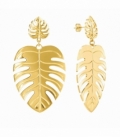 Pendiente Acero 316L Hoja de Palma 72mm Bañado en Oro 18K Precio por Par