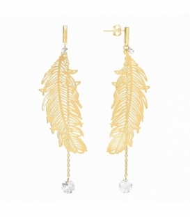 Pendiente Acero 316L Pluma 96mm Bañado en Oro 18K Precio por Par