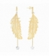 Boucles d’oreilles en Acier 316L Plume 96mm Plaqué Or 18K Prix Par Paire