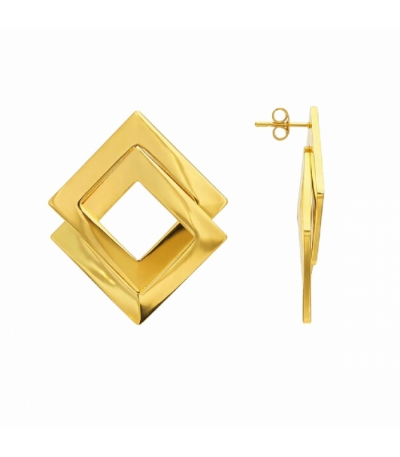 Pendiente Acero 316L Rombos 51mm Bañado en Oro 18K Precio por Par