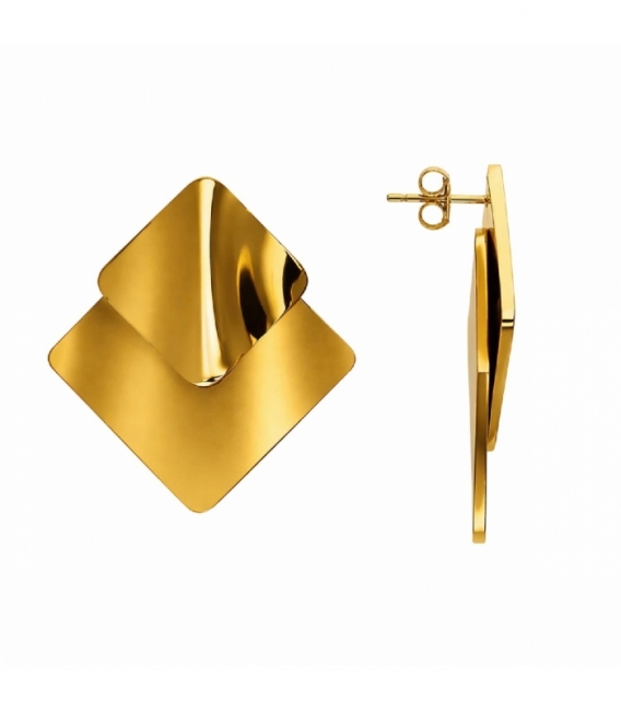 Pendiente Acero 316L Rombos 49mm Bañado en Oro 18K Precio por Par