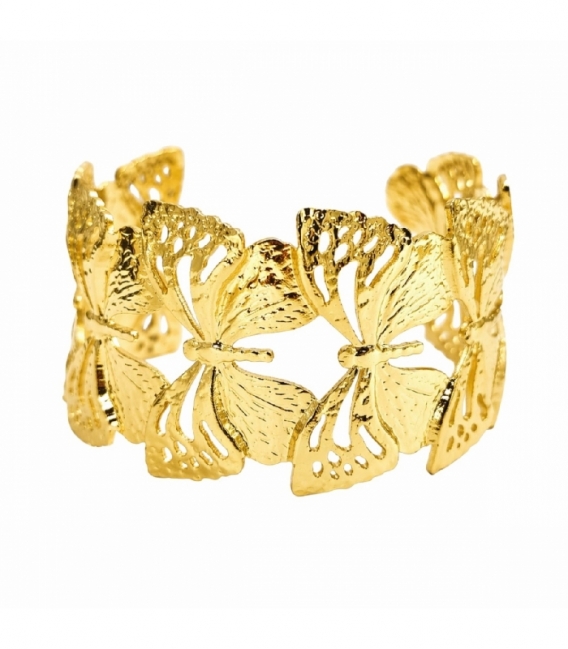 Pulsera Rigida Acero 304 Mariposas Dorado Ø58mm