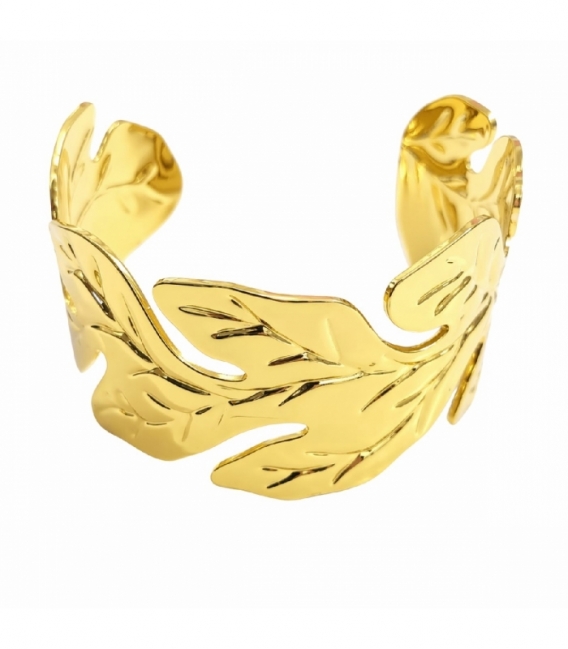Pulsera Rigida Acero 304 Hojas Dorado Ø58mm