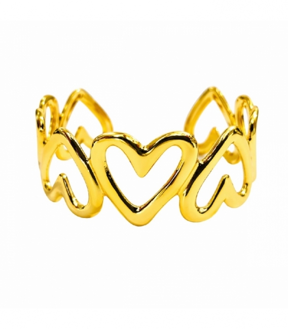 Pulsera Rigida Acero 304 Corazones Dorado Ø58mm
