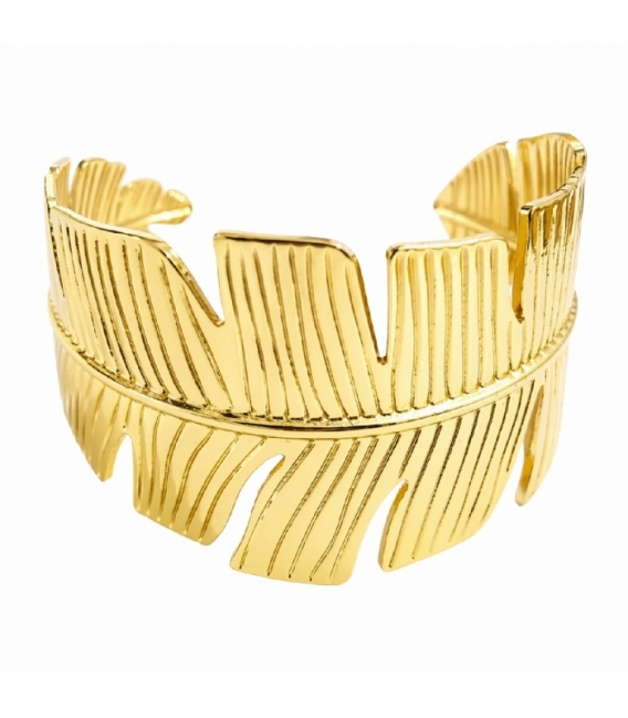 Bracelet Rigide en Acier 304 Feuille Doré Ø58mm