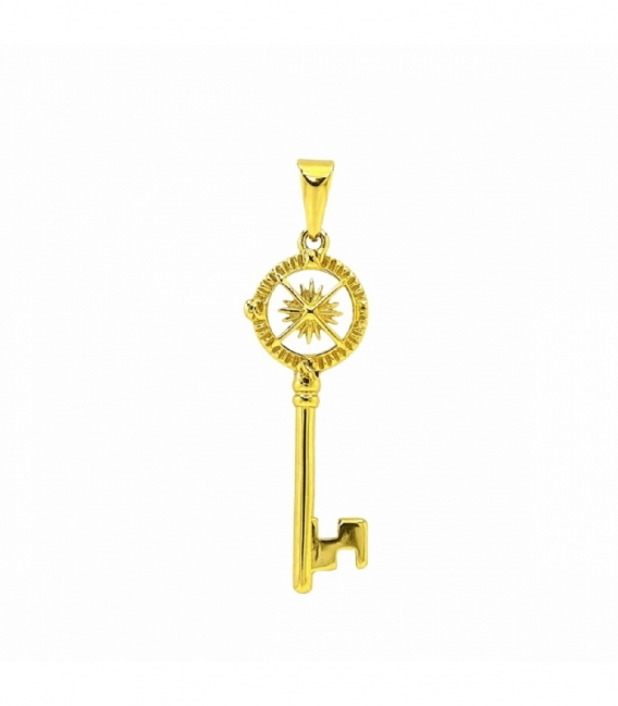 Colgante Acero 304 Llave Rosa Vientos Dorado 36mm