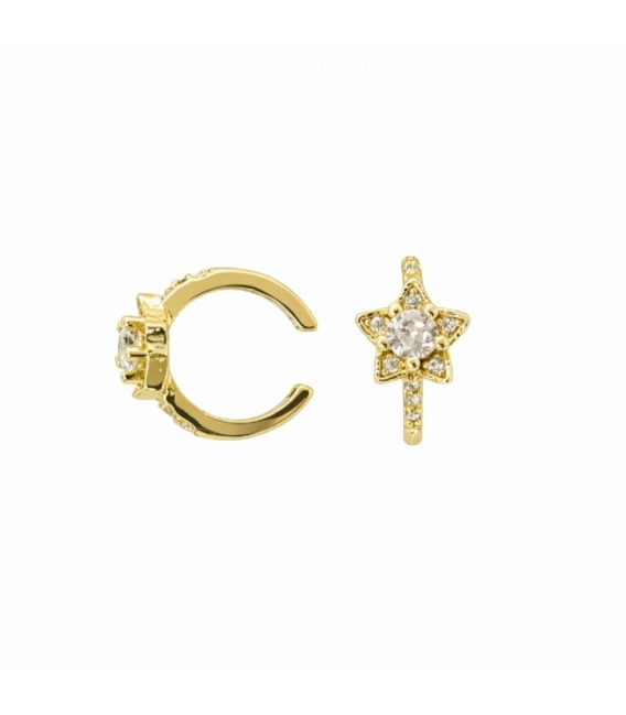 Piercing Cartilage en Laiton Étoile et Zirconia 13mm Plaqué Or 14K