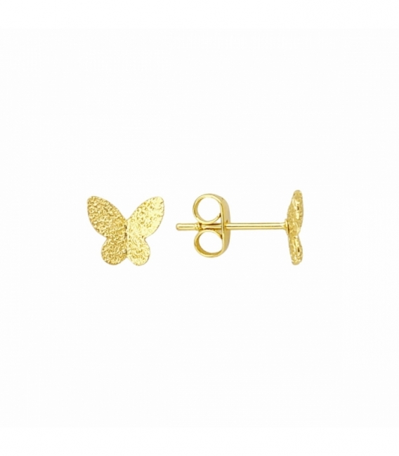Boucles d’oreilles en Laiton Papillon Mat 7.5mm Plaqué Or 14K