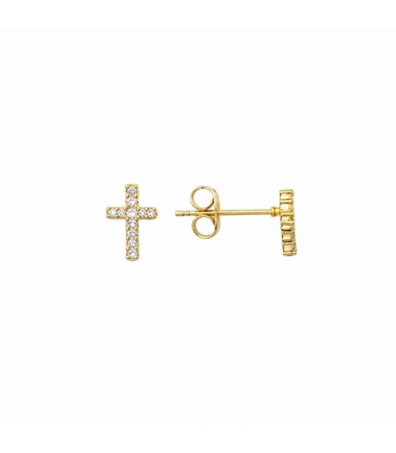 Pendiente Laton Cruz 7.8mm Bañado en Oro 14K