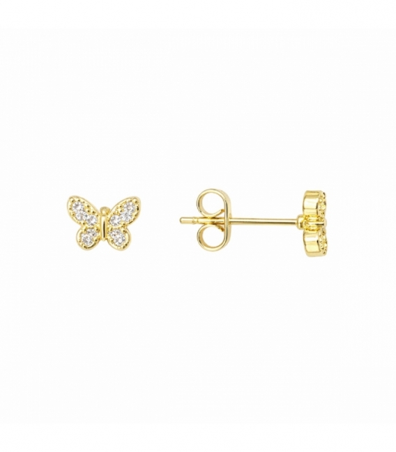Pendiente Laton Mariposa 5mm Bañado en Oro 14K