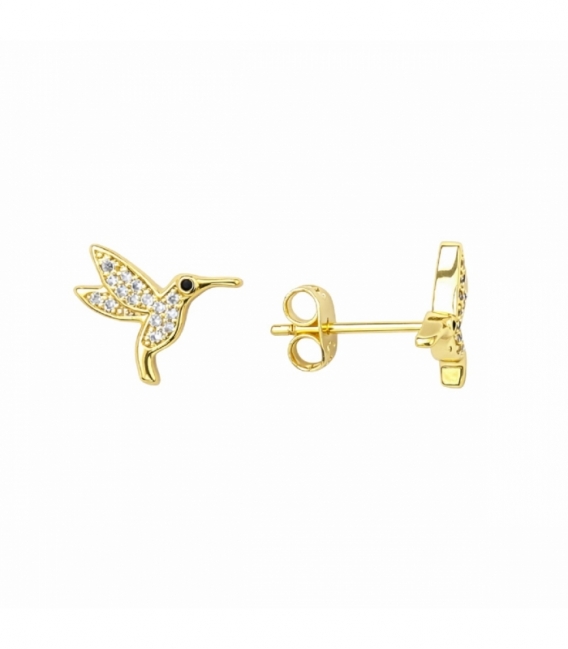 Pendiente Laton Colibri 10mm Bañado en Oro 14K