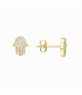 Pendiente Laton Mano de Fatima 11mm Bañado en Oro 14K