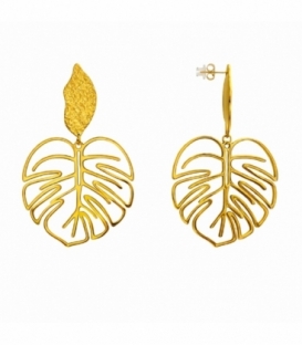Boucles d’oreilles en Acier 316L Feuille de Palmier 74mm Plaqué Or 18K Prix Par Paire