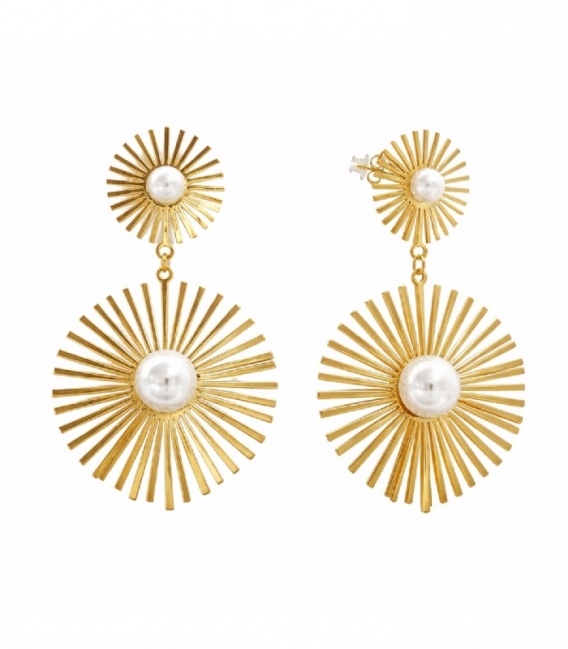 Pendiente Acero 316L Perla 75mm Bañado en Oro 18K Precio por Par