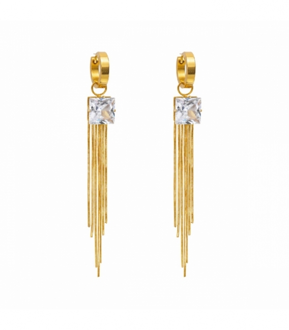 Boucles d’oreilles en Acier 316L Chaînes 80mm Plaqué Or 18K Prix Par Paire
