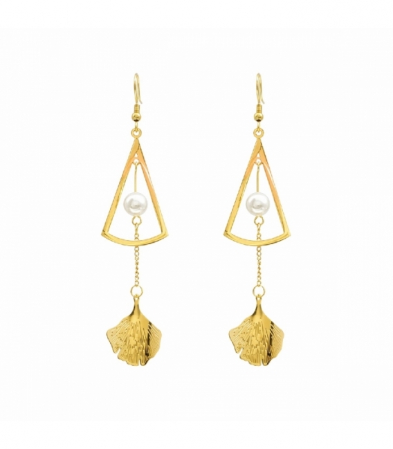 Boucles d’oreilles en Acier 316L Ginkgo Biloba 70mm Plaqué Or 18K Prix Par Paire