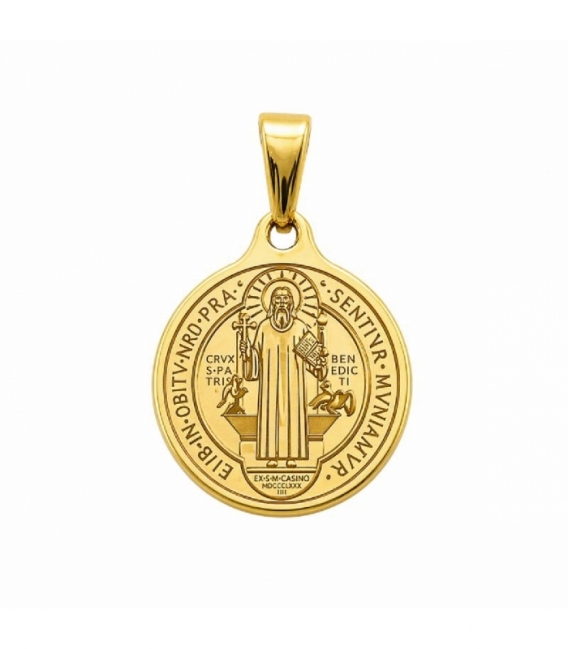 Pendentif en Acier 304 Saint-Benoît Doré 14mm