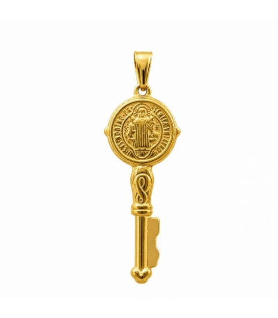 Pendentif en Acier 304 Clé Saint-Benoît Doré 48mm