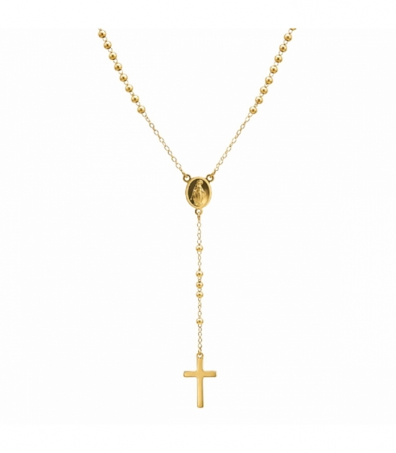 Collier en Acier 304 Rosaire Vierge Marie 50cm Plaqué Or 18K