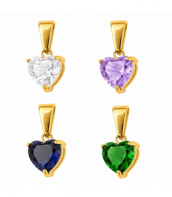 Pendentif en Acier 304 Cœur avec Zirconia 9mm Doré