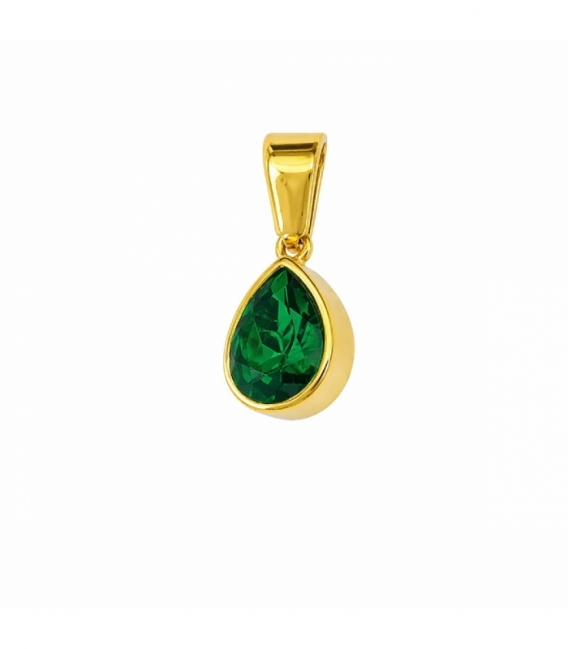 Pendentif en Acier 304 Zirconia Verte 10mm Doré
