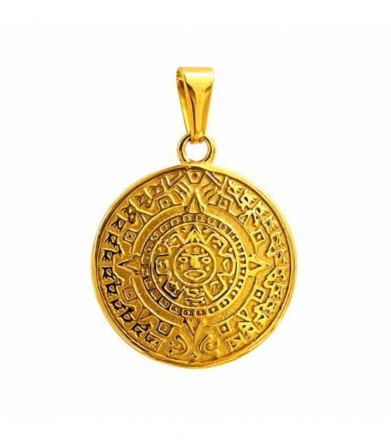 Colgante Acero 304 Calendario Azteca Dorado Ø27mm
