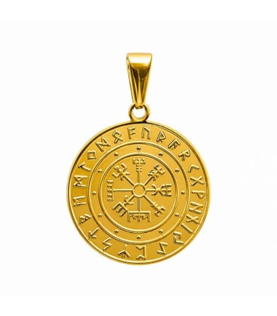 Pendentif en Acier 304 Boussole Viking Doré 30mm