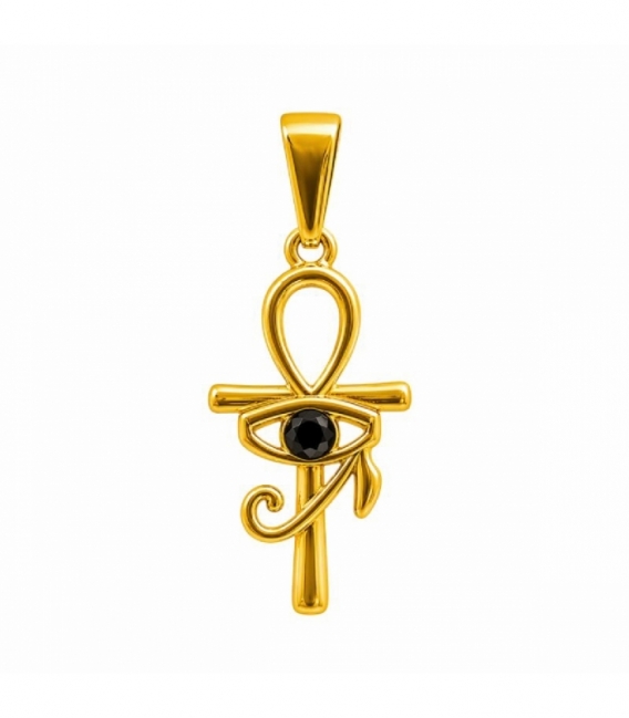 Pendentif en Acier 304 Croix de Vie Œil d’Horus Doré Ø22mm