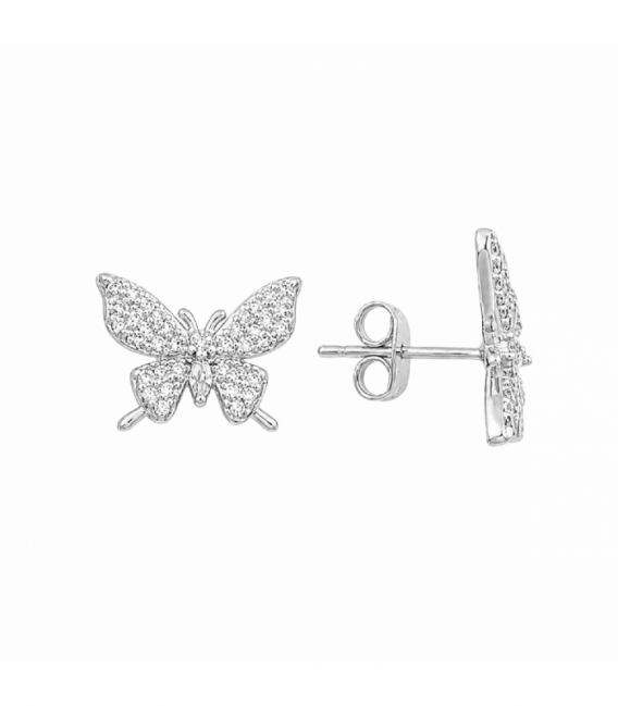 Pendiente Laton Mariposa 11mm Bañado en Rodio