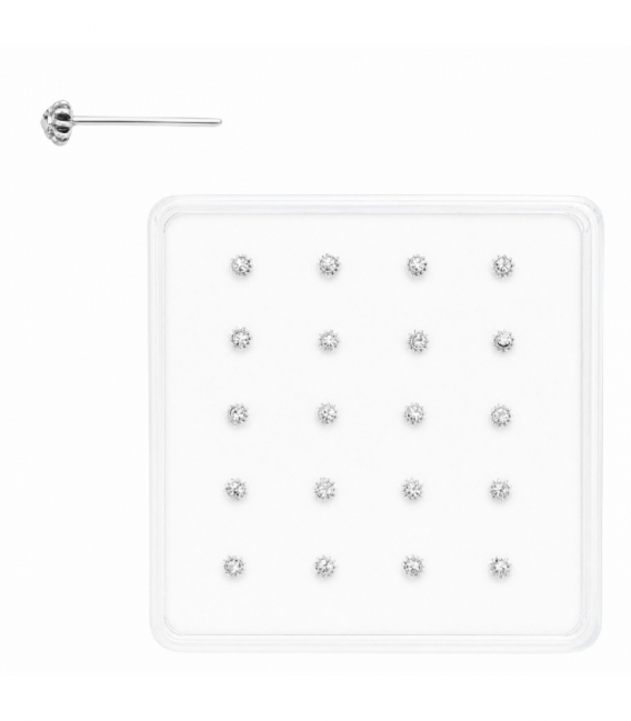 Nariz Plata Barra Flor 3mm Brillante Blanco