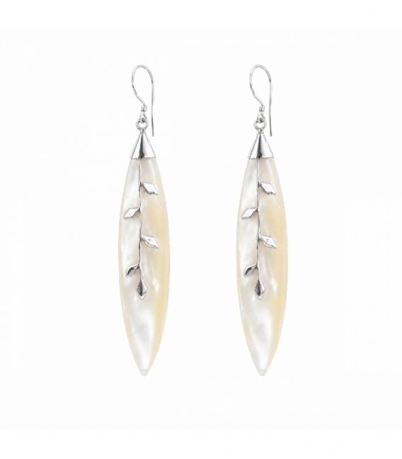 Boucles d’oreilles en Argent Feuilles Nacre 53mm Prix Par Paire