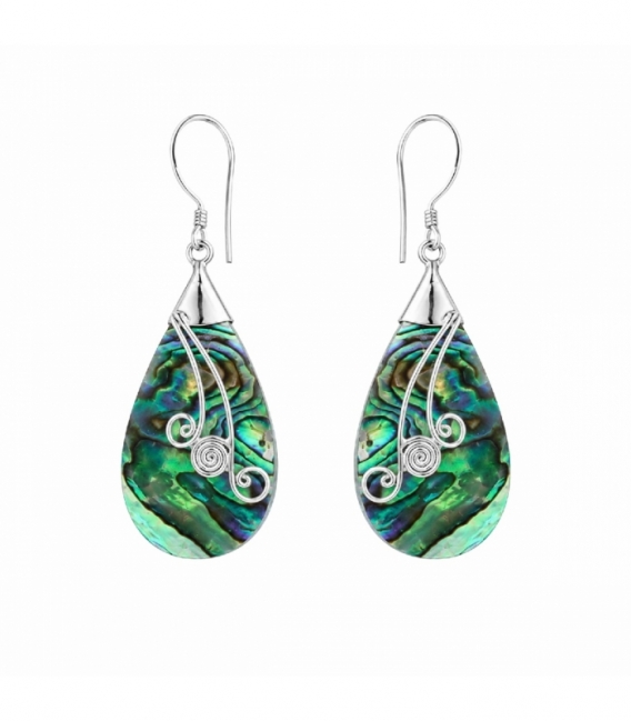 Boucles d’oreilles en Argent Abalone Filigrane 29mm Prix Par Paire
