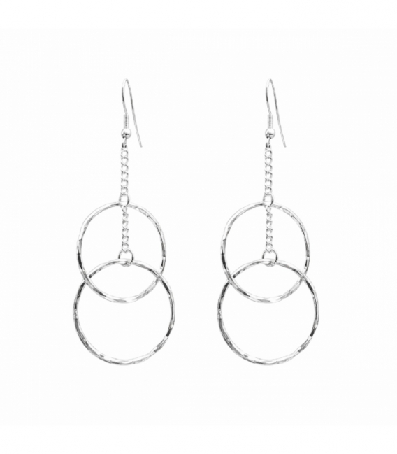 Pendiente Laton Circulos Bañado en Plata 53mm Precio por Par