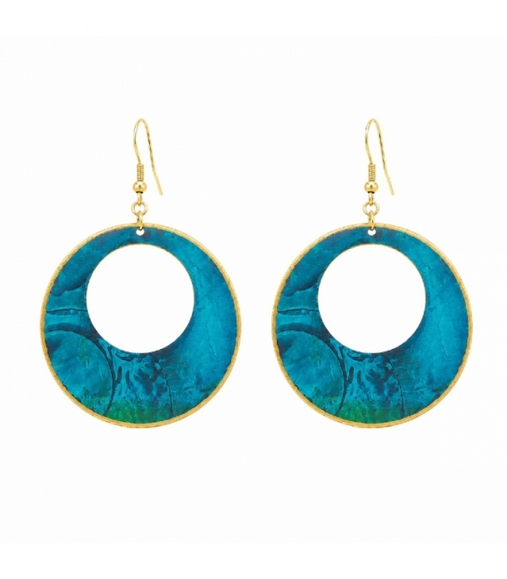 Boucles d’oreilles en Laiton Cercle Teinte Bleue 35mm Prix Par Paire