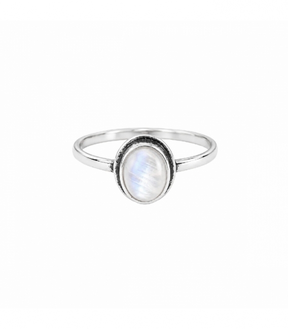 Anillo Laton Plata Piedra Luna Bañado en Plata